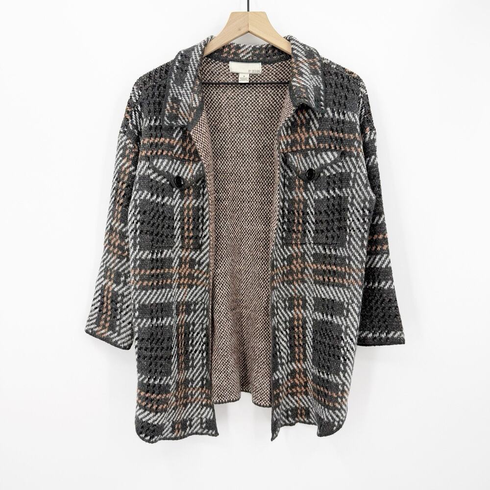 By Design Plaid Knit Cardigan M Womens Open Front Cozy Dark Academia Momcore